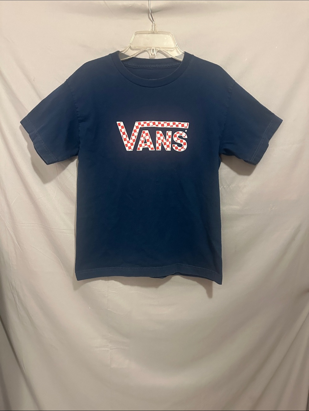 Vans Navy Tee with Red-and-White Checker Logo